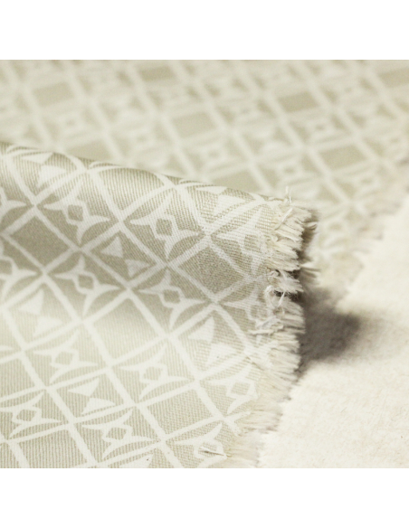 Gabardine coton & élasthanne - Motif géométrique fond beige