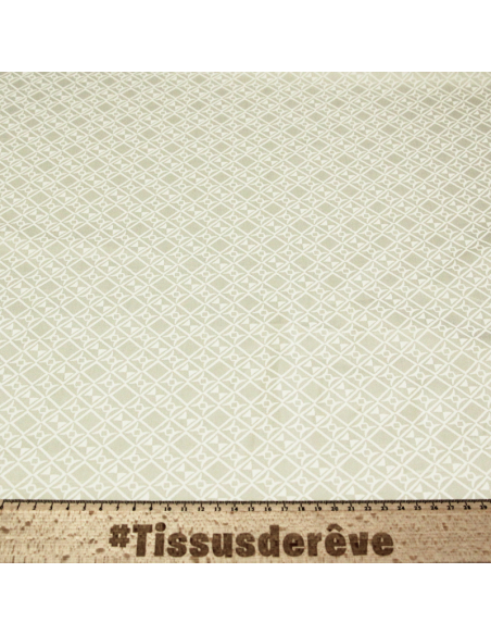 Gabardine coton & élasthanne - Motif géométrique fond beige
