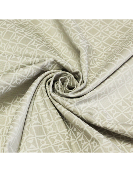 Gabardine coton & élasthanne - Motif géométrique fond beige