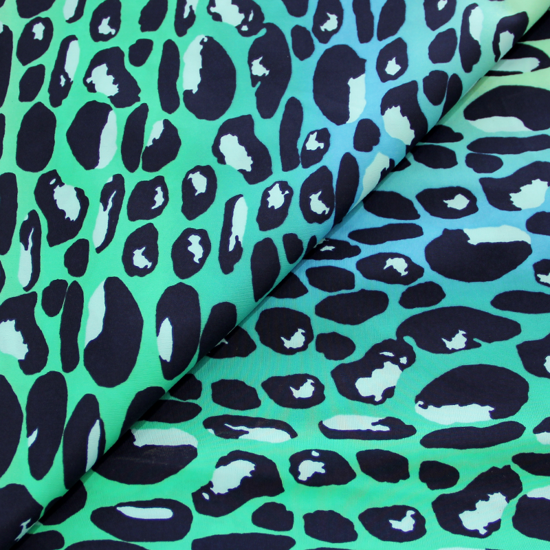 Tissu maillot de bain - Léopard vert et bleu