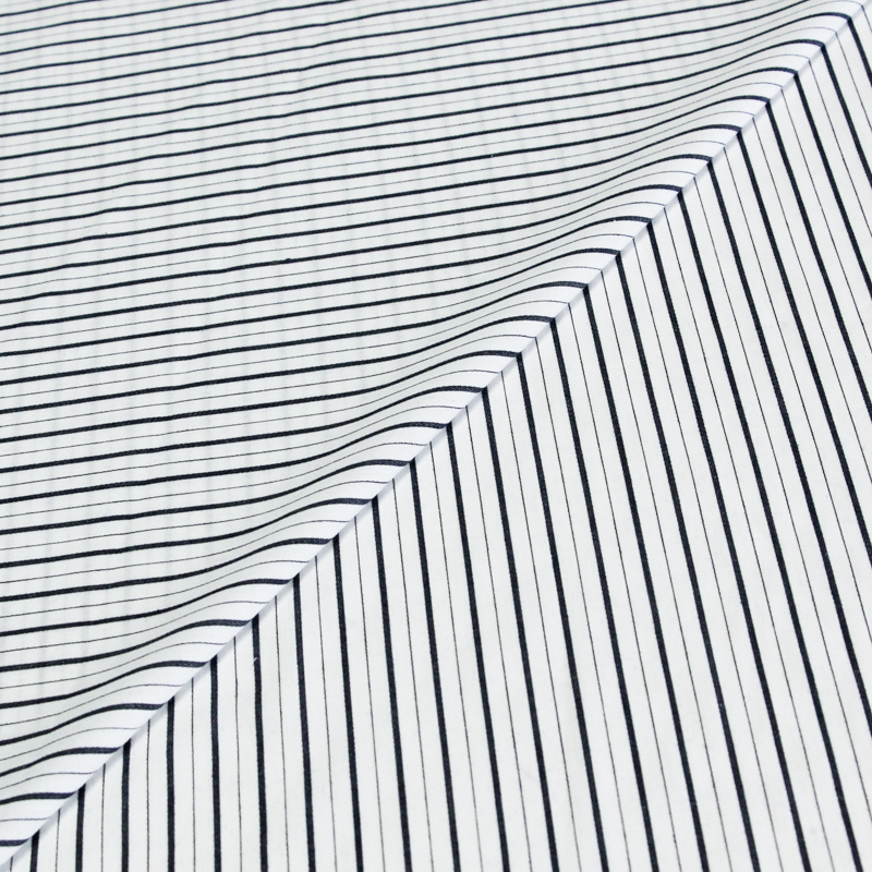 Popeline 100% coton - Rayure alternée bleu marine