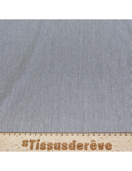Popeline 100% coton - Rayure fine bleu marine et blanc