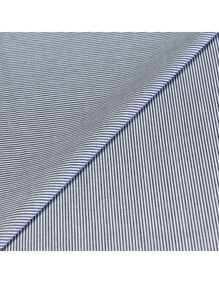 Popeline 100% coton - Rayure fine bleu marine et blanc