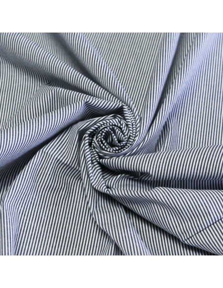 Popeline 100% coton - Rayure fine bleu marine et blanc