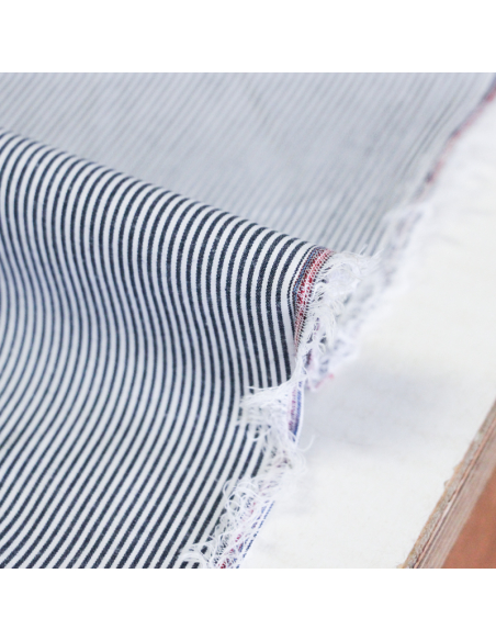 Popeline 100% coton - Rayure fine bleu marine et blanc