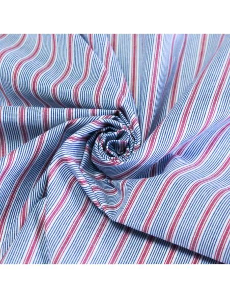 Popeline 100% coton - Rayure épaisseur variable bleu rouge blanc