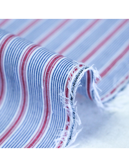 Popeline 100% coton - Rayure épaisseur variable bleu rouge blanc