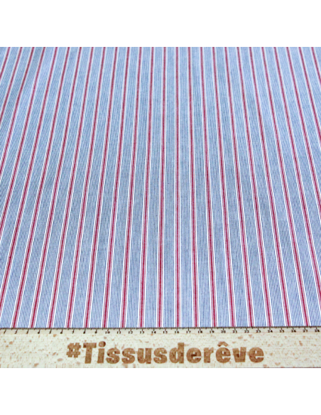 Popeline 100% coton - Rayure épaisseur variable bleu rouge blanc