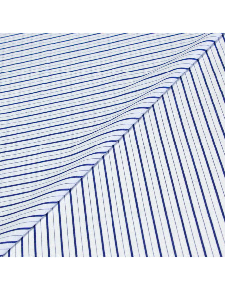 Popeline 100% coton - Rayure alternée bleu