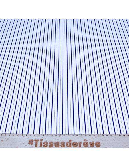 Popeline 100% coton - Rayure alternée bleu