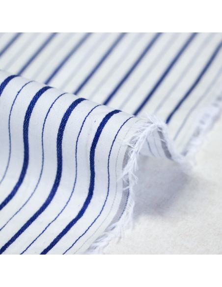 Popeline 100% coton - Rayure alternée bleu