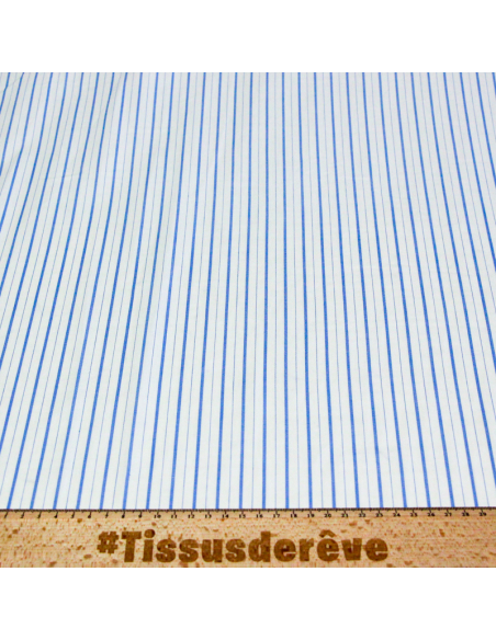 Popeline 100% coton - Rayure alternée bleu clair