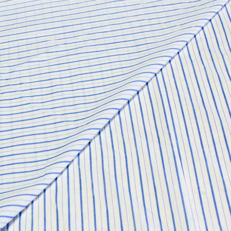 Popeline 100% coton - Rayure alternée bleu clair