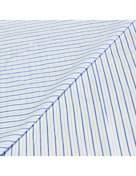 Popeline 100% coton - Rayure alternée bleu clair