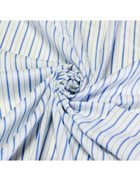 Popeline 100% coton - Rayure alternée bleu clair