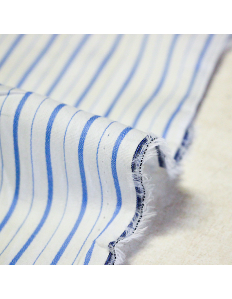 Popeline 100% coton - Rayure alternée bleu clair