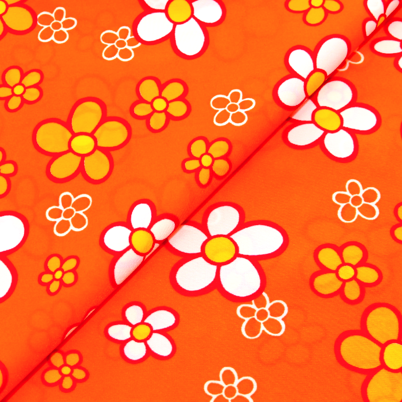 Tissu pour maillot de bain imprimé - Fleurs oranges