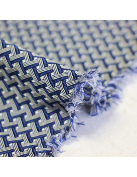 Jacquard 100% soie - Entrelacs bleu marine et gris