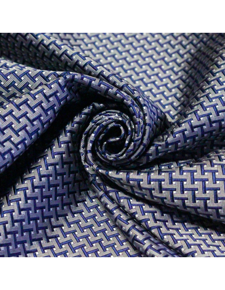 Jacquard 100% soie - Entrelacs bleu marine et gris