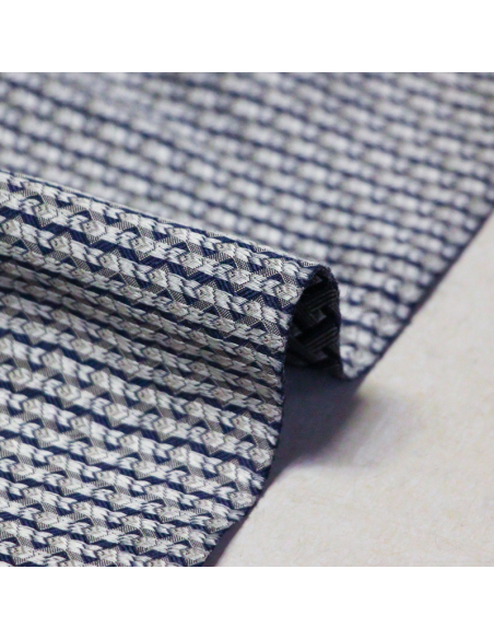 Jacquard 100% soie - Entrelacs bleu marine et gris