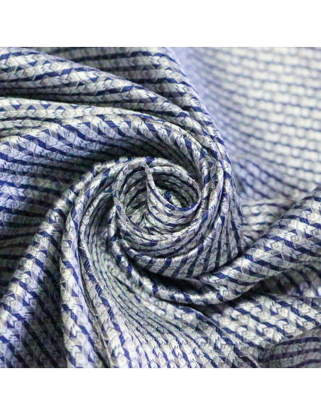 Jacquard 100% soie - Entrelacs bleu marine et gris
