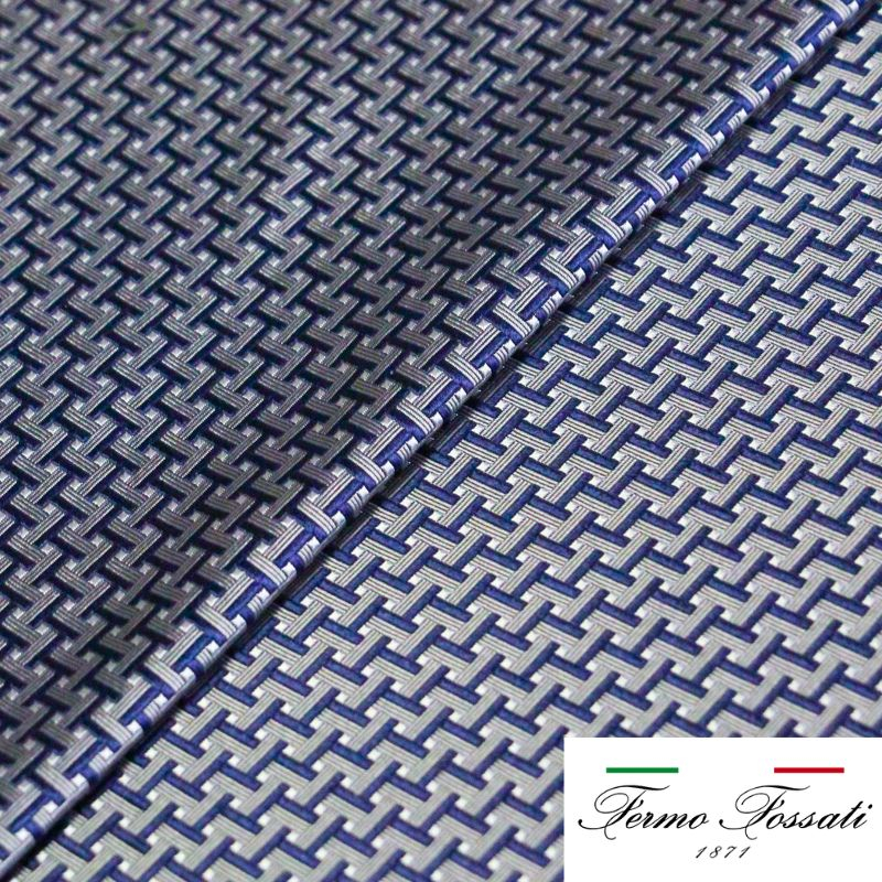 Jacquard 100% soie - Entrelacs bleu marine et gris