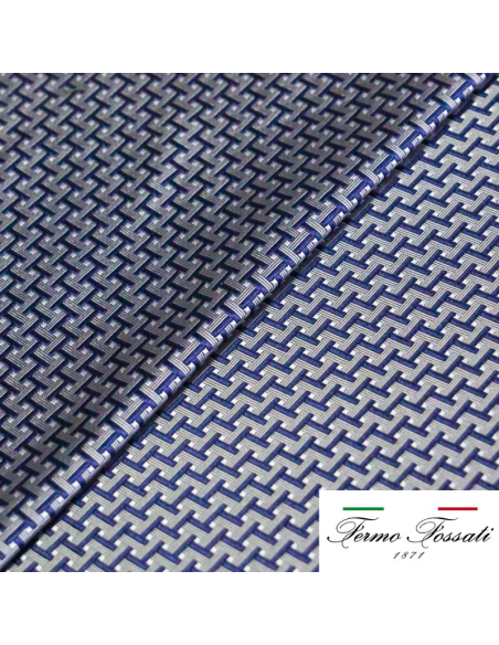 Jacquard 100% soie - Entrelacs bleu marine et gris