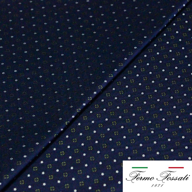 Jacquard 100% soie - Pois et petites fleurs vertes fond marine