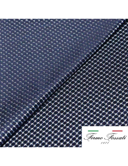 Jacquard 100% soie - Cachemire blanc fond bleu