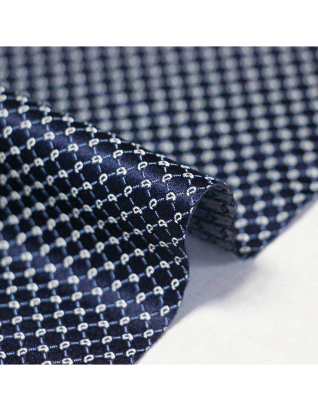 Jacquard 100% soie - Cachemire blanc fond bleu