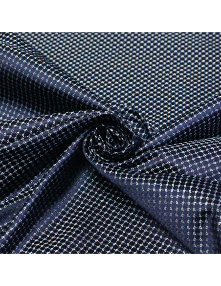Jacquard 100% soie - Cachemire blanc fond bleu