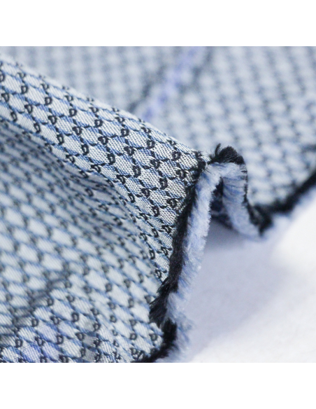 Jacquard 100% soie - Cachemire blanc fond bleu