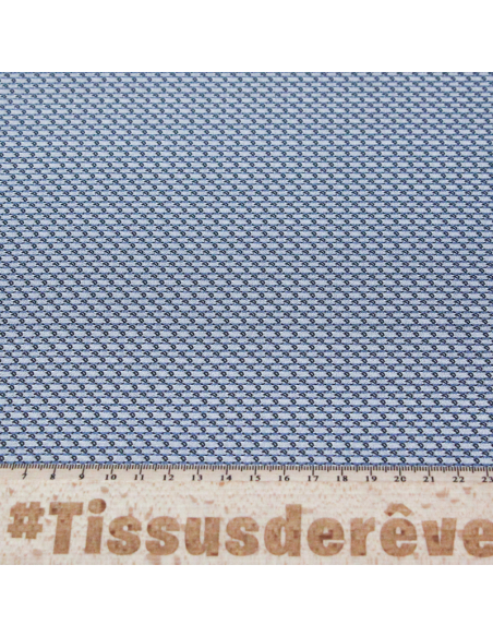 Jacquard 100% soie - Cachemire blanc fond bleu