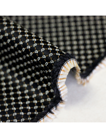 Jacquard 100% soie - Cachemire blanc fond noir