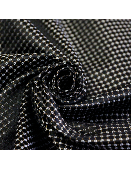 Jacquard 100% soie - Cachemire blanc fond noir