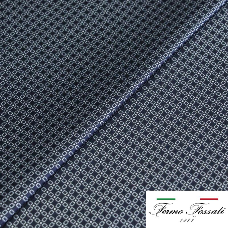 Jacquard 100% soie - Chaîne rectangulaire blanc fond bleu
