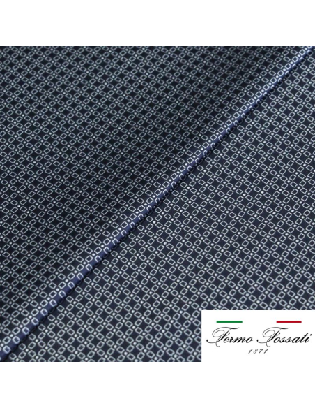 Jacquard 100% soie - Chaîne rectangulaire blanc fond bleu