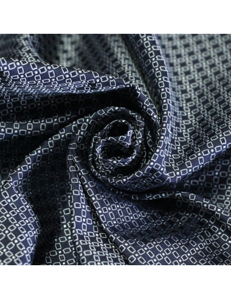 Jacquard 100% soie - Chaîne rectangulaire blanc fond bleu