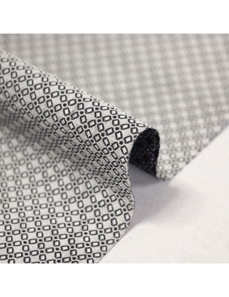 Jacquard 100% soie - Chaîne rectangulaire blanc fond bleu