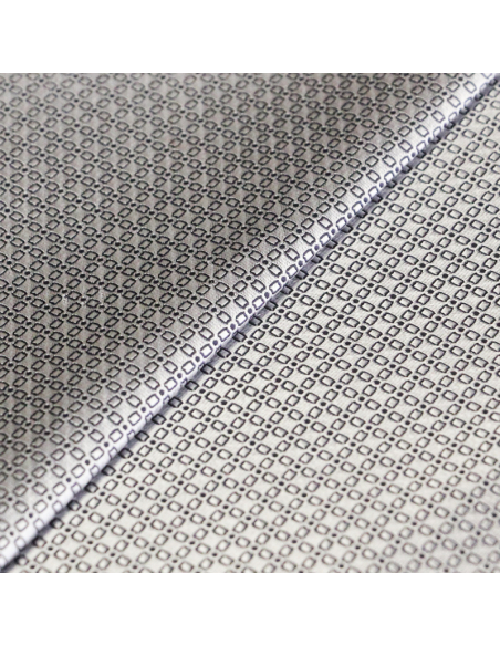 Jacquard 100% soie - Chaîne rectangulaire blanc fond bleu