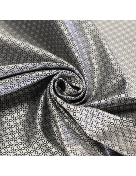 Jacquard 100% soie - Chaîne rectangulaire blanc fond bleu