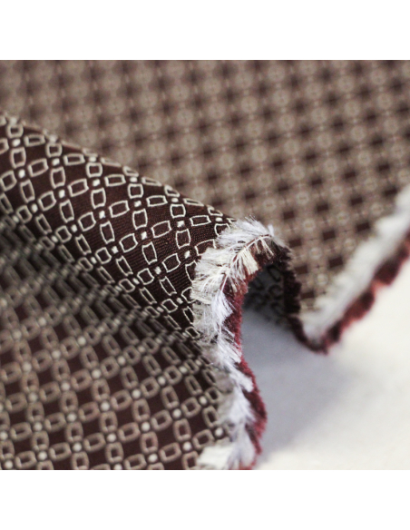 Jacquard 100% soie - Chaîne rectangulaire blanc fond bordeaux