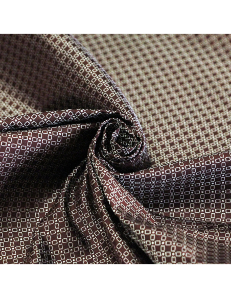 Jacquard 100% soie - Chaîne rectangulaire blanc fond bordeaux