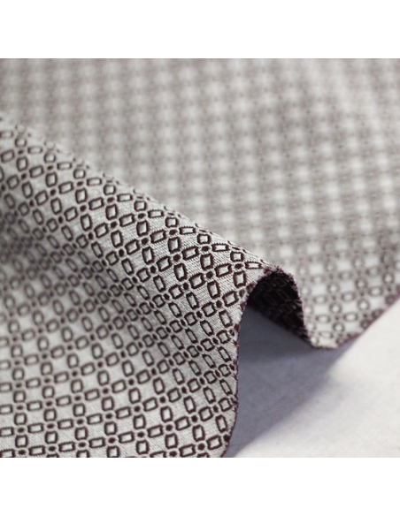 Jacquard 100% soie - Chaîne rectangulaire blanc fond bordeaux