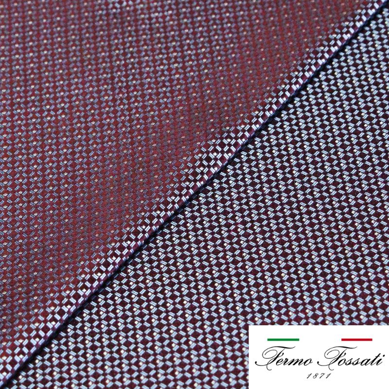 Jacquard 100% soie - Carreaux bleu fond bordeaux