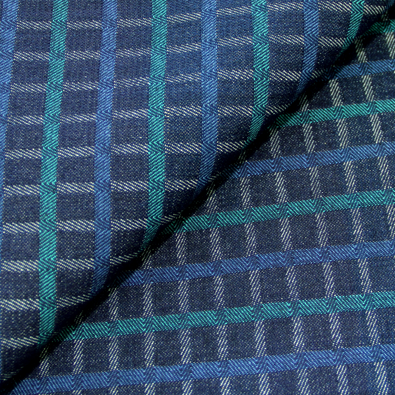 Jean's 100% coton tissé-teint à carreaux - Bleu et vert