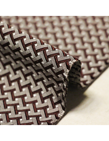Jacquard 100% soie - Entrelacs blanc et bordeaux