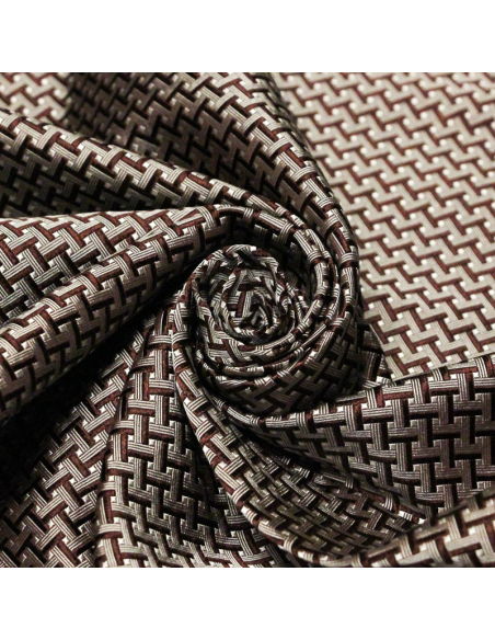 Jacquard 100% soie - Entrelacs blanc et bordeaux