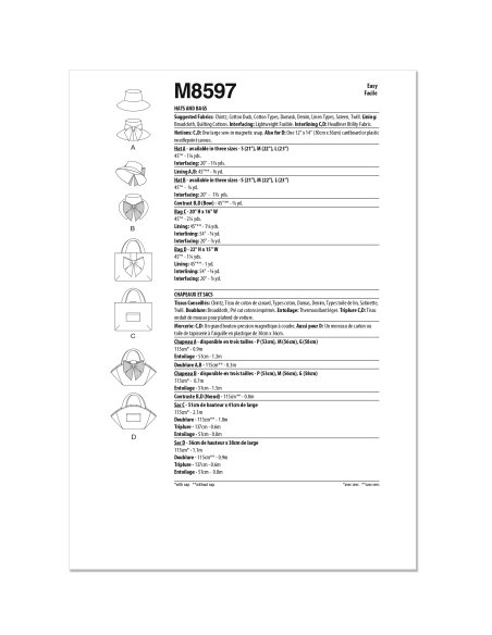 Patron McCall's 8597.A - Sacs et chapeaux
