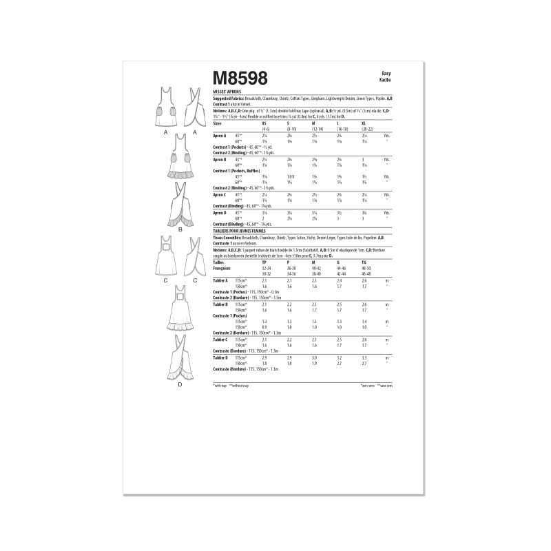 Patron McCall's 8598.A - Tabliers...